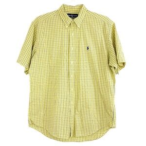 Polo Ralph Lauren Mens Large Button Down Short Sleeve Shirt Yellow &‎ Blue Plaid